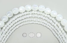 Czech Fire Polished Round Faceted Glass Beads in White Opal milky color 4 - 14mm