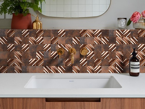 Antiguo paquete de 5 paneles de pared 3D de bronce con azulejo de cobre para pared interior - Imagen 4 de 11