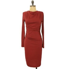Treasure & Bond Bodycon Midi Dress Size S Long Sleeve Ruched Red Slim EUC B25