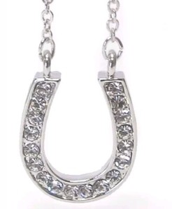 Authentic Horseshoe Western Horseshoe Designer Style Crystal Necklace White Gold Plated