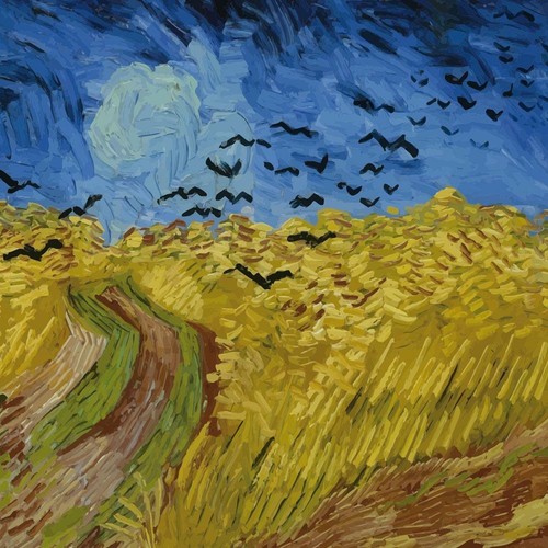 Quaro su tela Campo di grano con volo di corvi Tributo Van Gogh Tela in Cotone - Picture 4 of 6