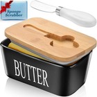 Butter Dish with Lid, Large Container for Countertop, Ceramic Black 