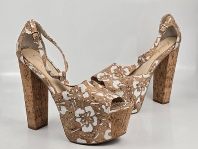 Jessica Simpson Dany Women's White Floral Cork Platform Heels US Size 10M
