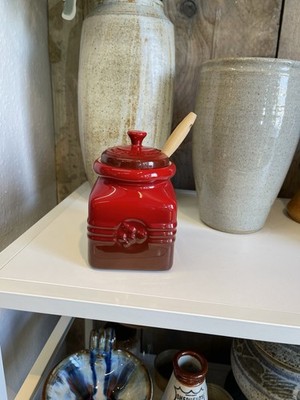 Le Creuset Steingut Beeren Marmeladenglas Cerise Rot 11-07 Silikon Streuer Frankreich