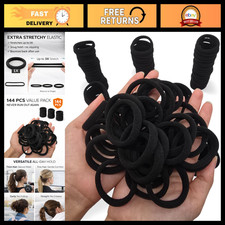 144 PCS Black Hair Ties, Seamless Elastic Ponytail Holders, No Damage for Thick