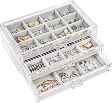 ProCase Schmuckbox Acryl 3 Schubladen Grau
