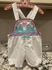 VTG 1989 Baby Tog 18 Months White Sleeveless Romper Whale Heart Appliqu