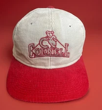 Vtg Cornell University Hat Corduroy Snapback Mascot Youngan Cap WEAR DISCOLORED