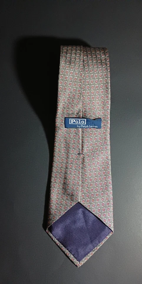 Corbata de Colección Polo Ralph Lauren Seda Hecha a Mano en EE. UU. Geométrica Para Hombre Cuello Plateado Foto 2 de 4