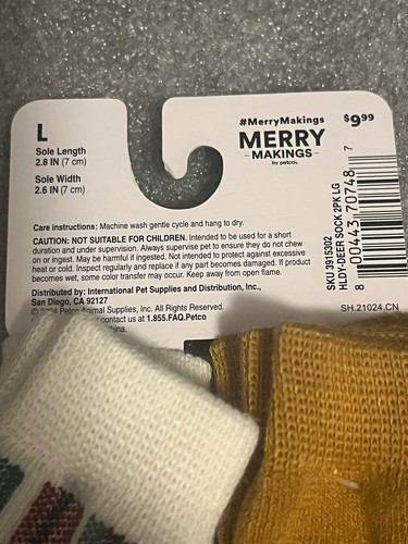 Merry Makings Christmas themed dog socks booties in size L, Skid Resistant - Picture 3 of 3