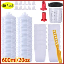 50 Pack Disposable Paint Spray Gun Cup Liners & Lid System Kit 20oz 600ML Cups
