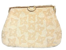 Made In France GoldSilk Lined Evening Bag Latch Enclosure Hand Beaded ArtDeco