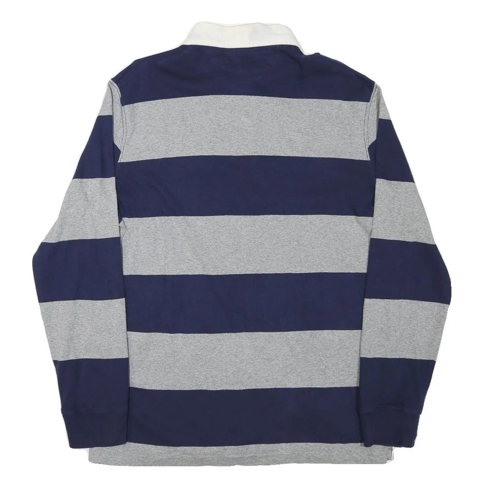 POLO RALPH LAUREN Mens Navy & Grey Striped Long Sleeve Polo Shirt M Cotton Blend - Image 3 of 4