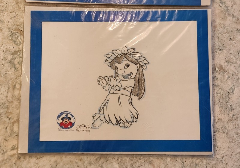 Disney Parks Sketch of Lilo from LILO & STITCH Signed Daniel St Pierre Matted