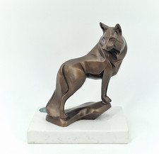 Cold Cast Bronze Contemporary Sculpture of a Wolf, Marble Base By Dean Kendrick