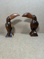 Vintage Pair of Toucan Birds Hand Carved Wood Sculpture