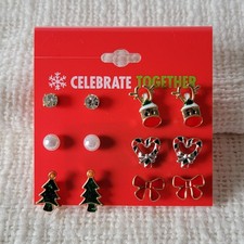 6 Pack Celebrate Together Earrings Girl Christmas Holiday Rudolph Tree Heart Bow