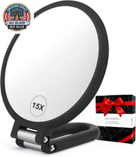 Magnifying Handheld Mirror Double Sided, 1X 15X Magnification Hand Mirrors, Trav
