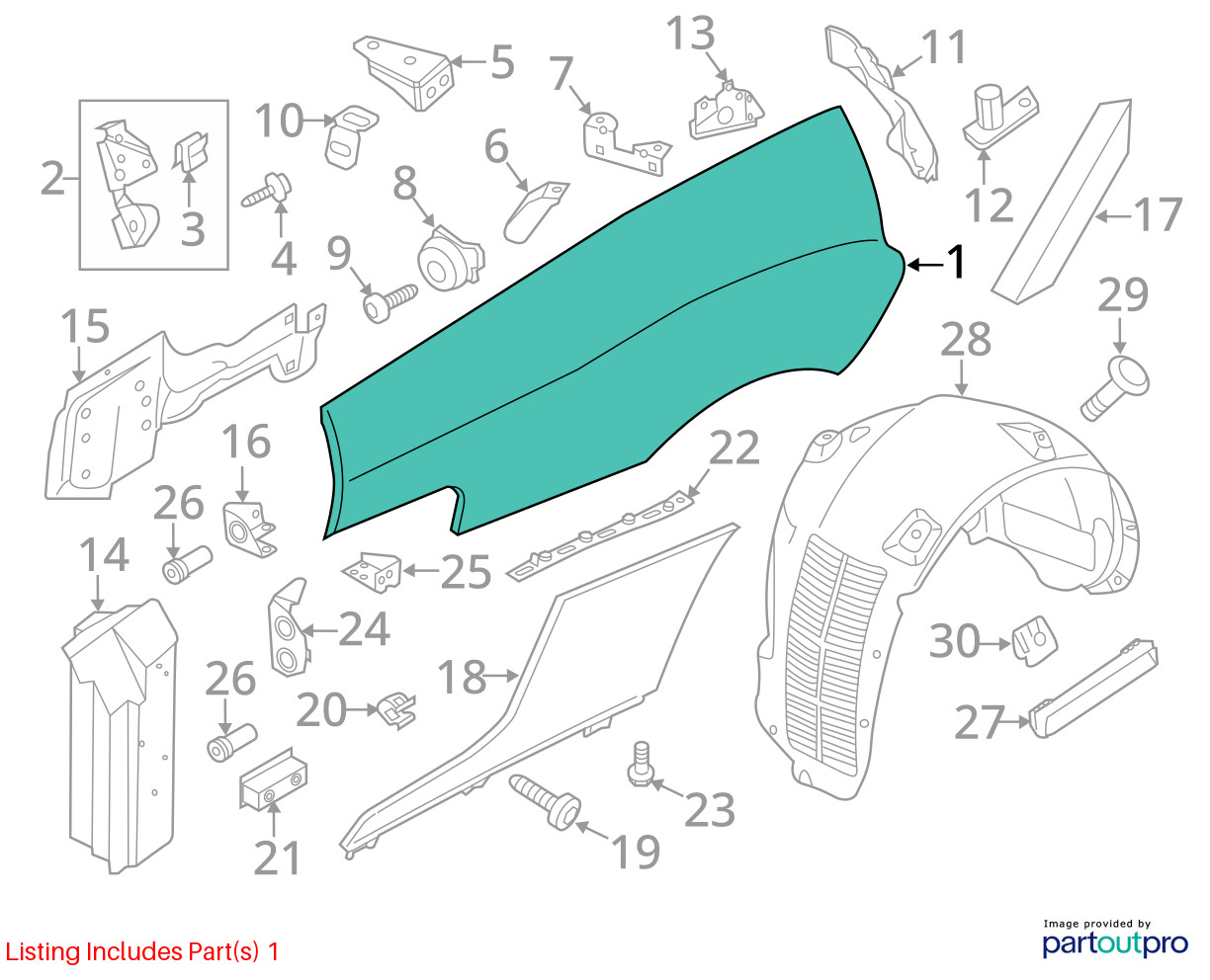2011-2015 AUDI R8 CONVERTIBLE REAR RIGHT LOWER QUARTER PANEL DAYTONA GRAY PEARL