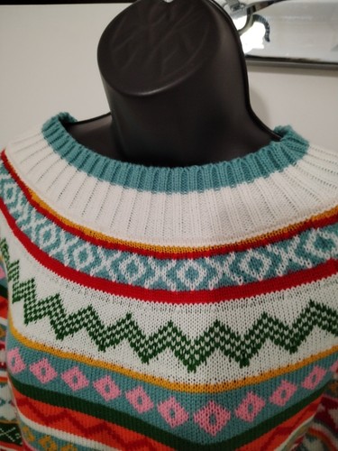 Fair Isle Aztec Inspired Retro Multi Colour Knitted Sweater Jumper : Size 12-14 - Picture 3 of 12