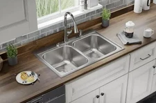 Elkay Parkway 20-Gauge Stainless Steel 33 in. Double Bowl Drop-In Kitchen Sink