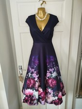 Lipsy Navy Blue Floral Fit & Flare Evening Midi Dress Cruise Wedding Races