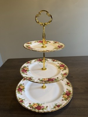Royal Albert Old Country Rose 3- Tier Cake Dessert Stand