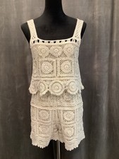 NWT Rebellion Ivory Crochet Lined Cropped Top Elastic Waist Short 2 Pc. Set XS