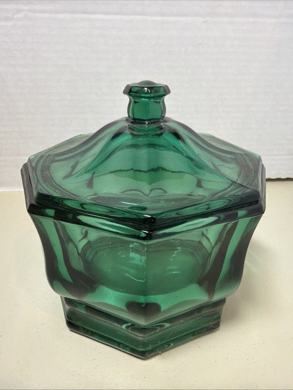 Indiana Glass Teal Green Concord Glass Candy Dish 8 Paneled 