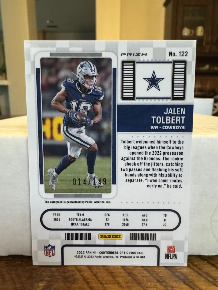 2022 Jalen Tolbert (RC) Contenders Optic Rookie Ticket Auto Red */149 Cowboys - Image 2 of 2
