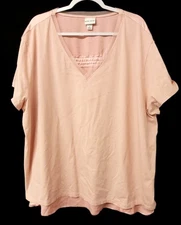AVA & VIV Women's Pink 3X V-Neck Cotton Spandex Blend Top