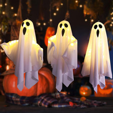 3Packs Halloween Light up Hanging Ghost Halloween Ghost Decorations with LED Lig