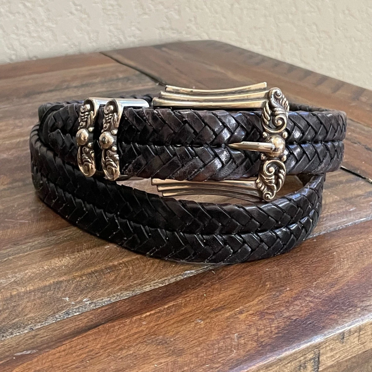 Brighton Womens Black Braided Leather Belt Silver Engraved Buckle Size 36 B10723 Brighton Women main image 4