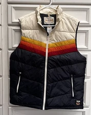 NWT Marine Layer Archive Boreal Puffer Vest Navy Sunset Colorblock Men's L $158