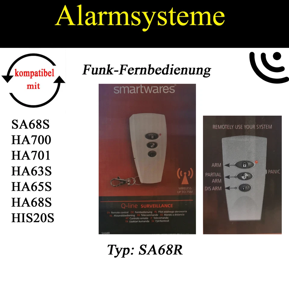 SMARTWARES Telecomando trasmettitore chiave SA68R adatto sistema di allarme HA700 - HA500 - HIS20S