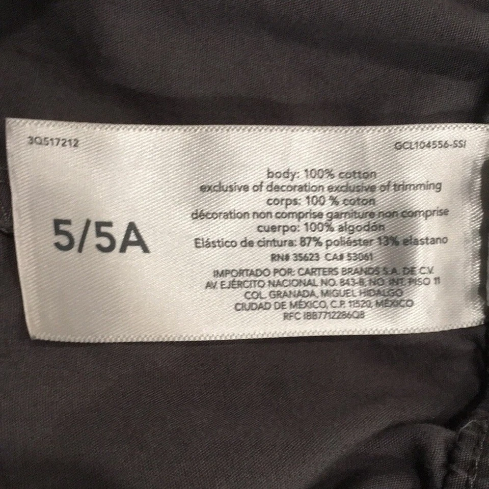 Carter's Niños 5 Pantalones Cortos Gris Tirar de Caqui Cordón 100% Algodón Verano Outdoot Foto 4 de 4