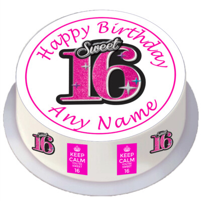 16. Geburtstag Mädchen runder essbarer Tortenaufleger personalisiert für 7/8 Zoll Kuchen