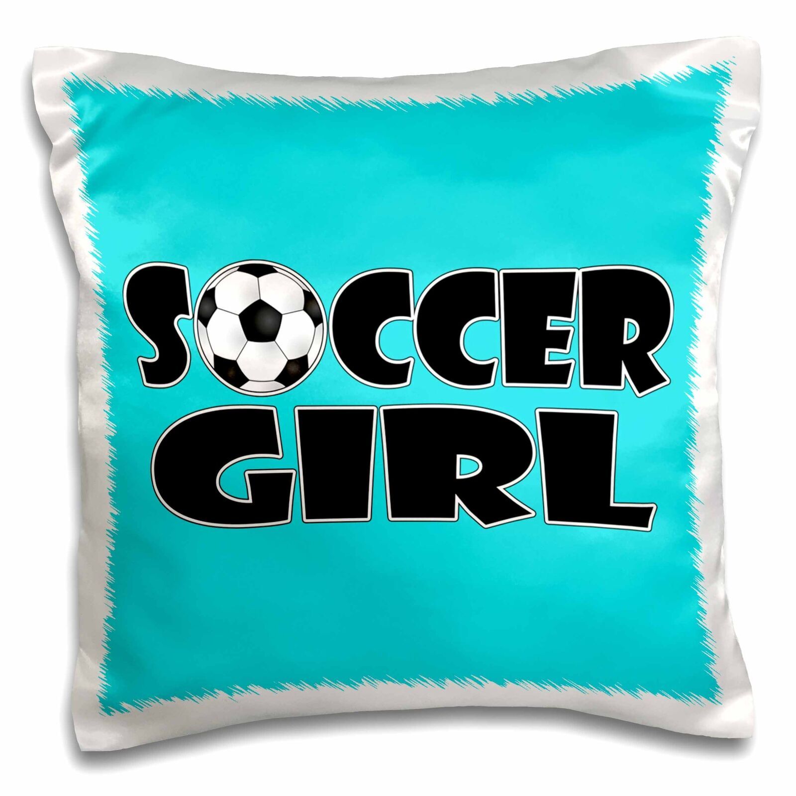 3dRose Soccer Girl Black and Aqua Blue 16x16 inch Pillow Case