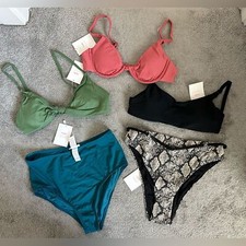 Andie Swim Bikini Bundle 3 Tops 2 High Waisted Bottom Size Small Blue Green Pink