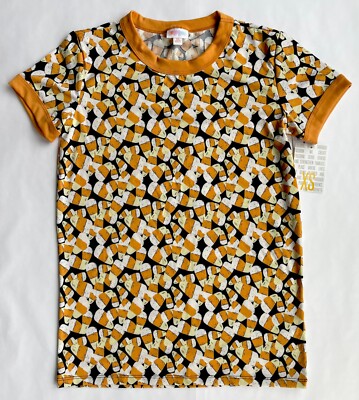 NEW LuLaRoe Halloween XS Liv T-Shirt Top Orange/Black/White/Yellow Candy Corn