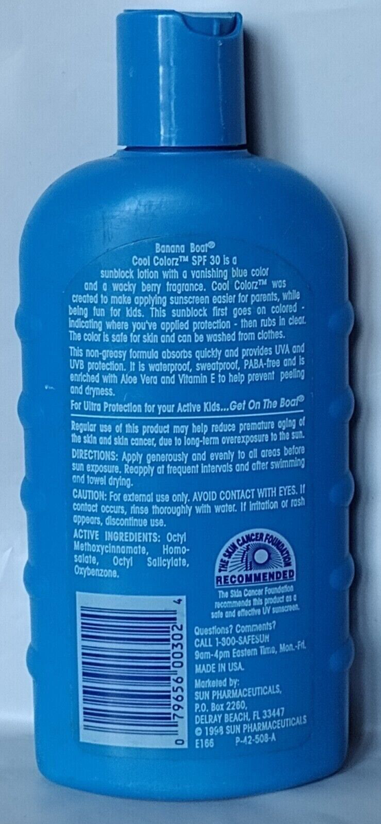 1990's Banana Boat COOL COLORZ Vanish Sunblock BERRY BLUE SCENT