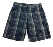 Champions Tour Men's Flat Front 100% Polyester Black Plaid Golf Shorts 34