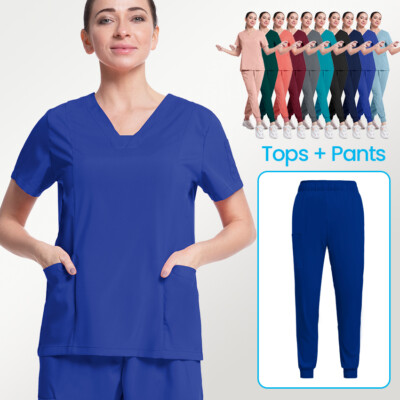 NiaaHinn Uniform Medical Women Scrub Set Beauty Salon Spa Healthcare Jogger Navy