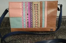 The Sak Brown Leather Crossbody Shoulder Bag Purse w/ Multicolor Patchwork-10x7