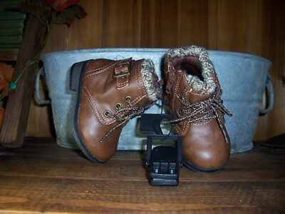 WONDER NATION GIRLS TODDLER ANKLE BOOTS SIZE BROWN DRESS LACE UP