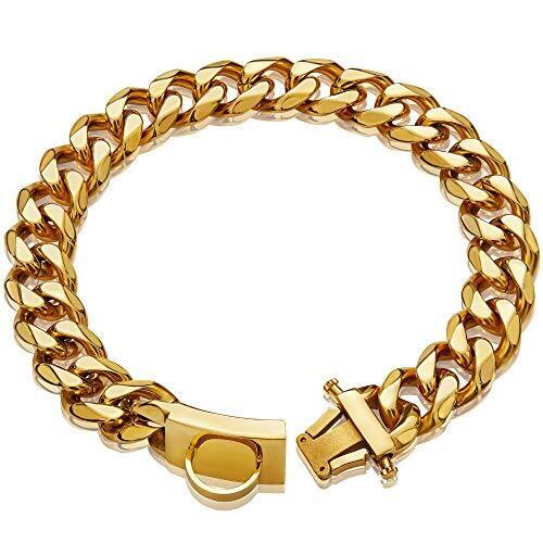 Gold Dog Chain Collar Walking Metal Chain Collar with Design Secure Buckle and