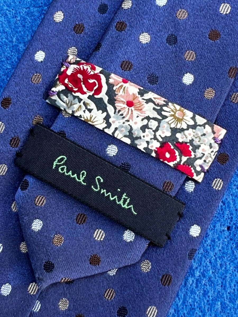 Authentic Paul Smith Striped Polka Dot Design On Blue 100% Silk