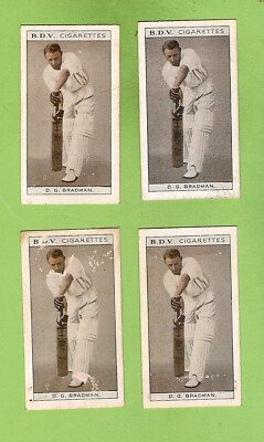 #D427.  FOUR(4)  DIFFERENT BACKS DON BRADMAN 1933 BDV CIGARETTE CARDS - CRICKET