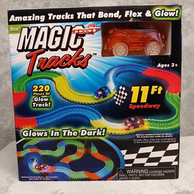 Magic Tracks 220 Pieces Glow In The Dark Track with Light-Up Race Car ...