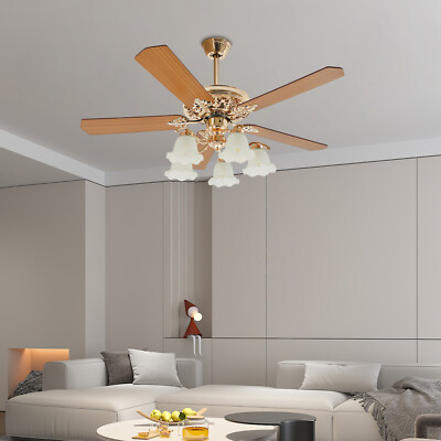 52'' Chandelier Ceiling Fan Light with Remote Control 5-Blades Fan Home LED Lamp